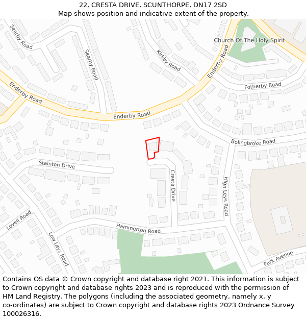 22, CRESTA DRIVE, SCUNTHORPE, DN17 2SD: Location map and indicative extent of plot