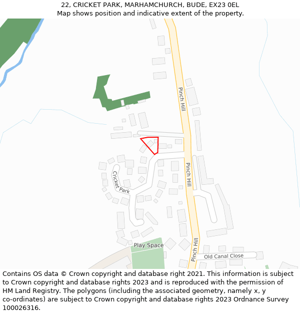 22, CRICKET PARK, MARHAMCHURCH, BUDE, EX23 0EL: Location map and indicative extent of plot