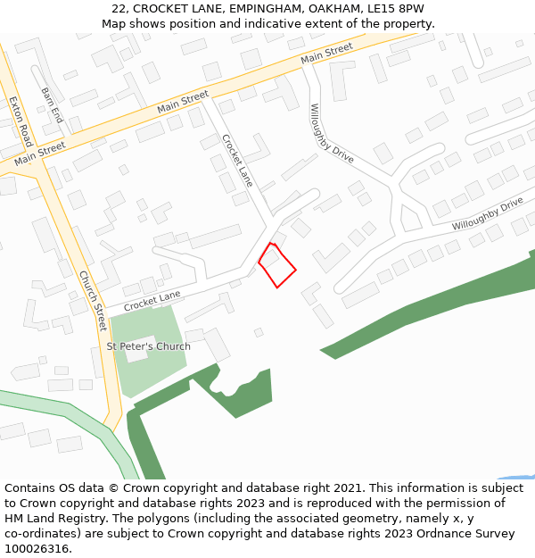 22, CROCKET LANE, EMPINGHAM, OAKHAM, LE15 8PW: Location map and indicative extent of plot