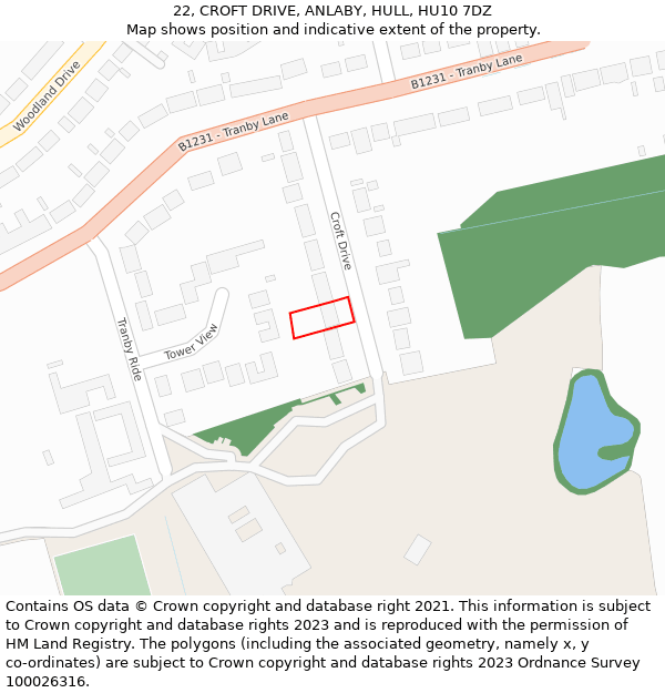 22, CROFT DRIVE, ANLABY, HULL, HU10 7DZ: Location map and indicative extent of plot