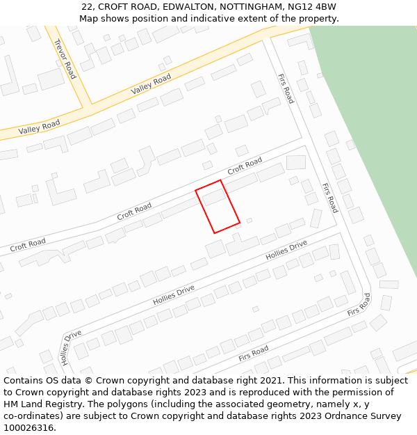 22, CROFT ROAD, EDWALTON, NOTTINGHAM, NG12 4BW: Location map and indicative extent of plot