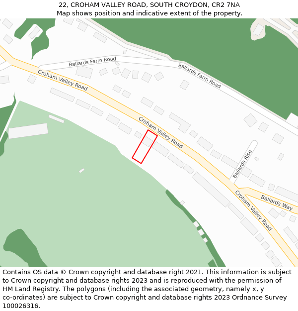 22, CROHAM VALLEY ROAD, SOUTH CROYDON, CR2 7NA: Location map and indicative extent of plot