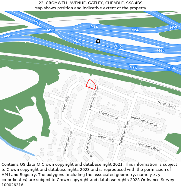 22, CROMWELL AVENUE, GATLEY, CHEADLE, SK8 4BS: Location map and indicative extent of plot