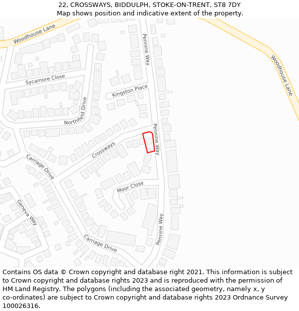 22, CROSSWAYS, BIDDULPH, STOKE-ON-TRENT, ST8 7DY: Location map and indicative extent of plot