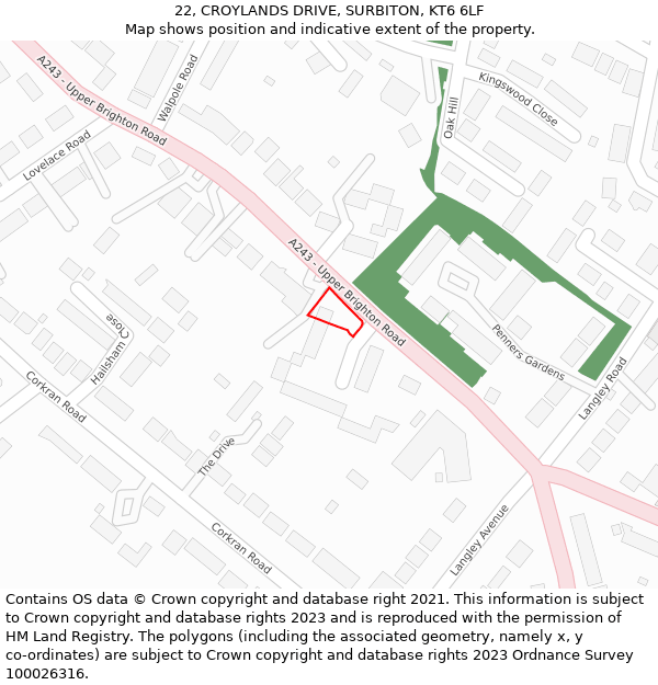 22, CROYLANDS DRIVE, SURBITON, KT6 6LF: Location map and indicative extent of plot