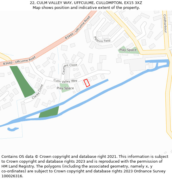 22, CULM VALLEY WAY, UFFCULME, CULLOMPTON, EX15 3XZ: Location map and indicative extent of plot