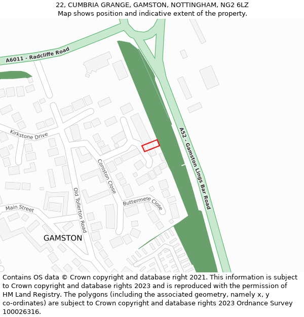 22, CUMBRIA GRANGE, GAMSTON, NOTTINGHAM, NG2 6LZ: Location map and indicative extent of plot