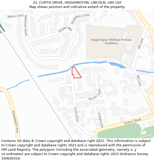 22, CURTIS DRIVE, HEIGHINGTON, LINCOLN, LN4 1GF: Location map and indicative extent of plot