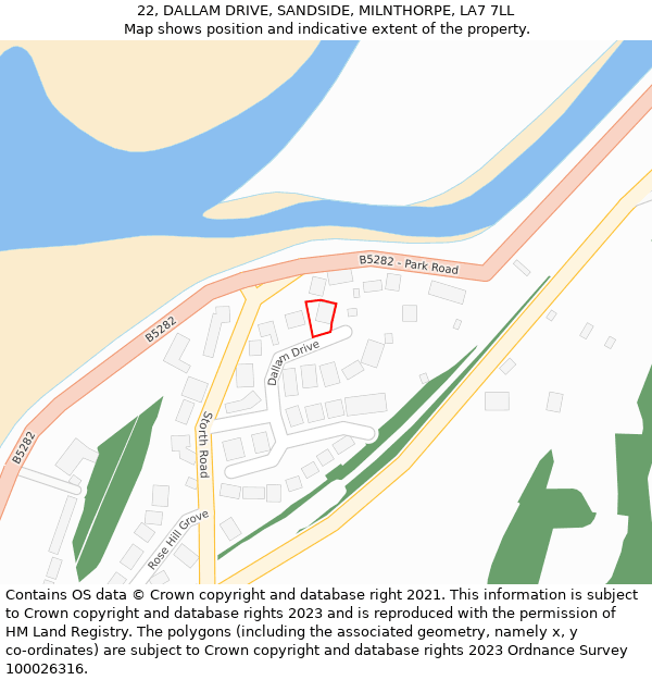 22, DALLAM DRIVE, SANDSIDE, MILNTHORPE, LA7 7LL: Location map and indicative extent of plot