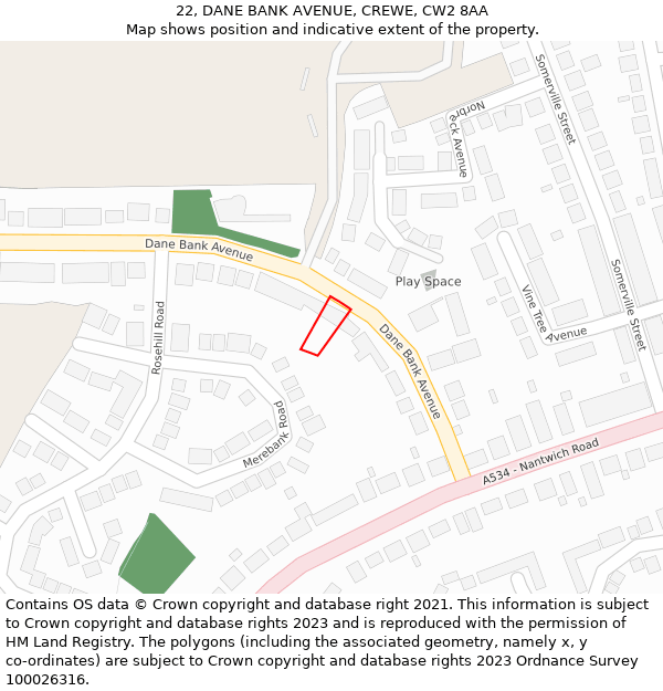 22, DANE BANK AVENUE, CREWE, CW2 8AA: Location map and indicative extent of plot