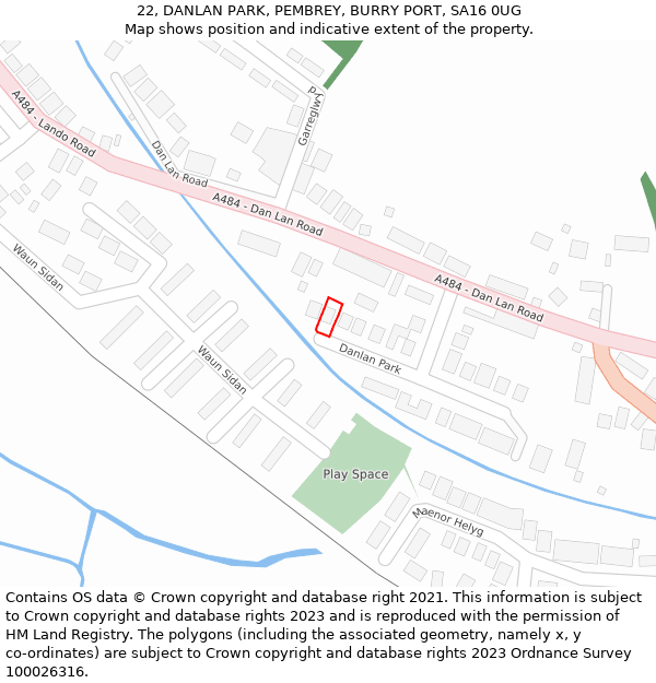 22, DANLAN PARK, PEMBREY, BURRY PORT, SA16 0UG: Location map and indicative extent of plot