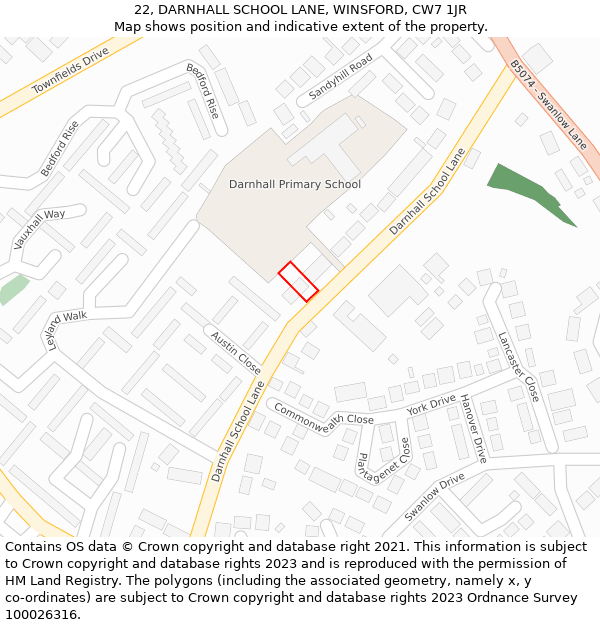 22, DARNHALL SCHOOL LANE, WINSFORD, CW7 1JR: Location map and indicative extent of plot