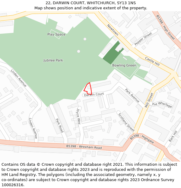 22, DARWIN COURT, WHITCHURCH, SY13 1NS: Location map and indicative extent of plot