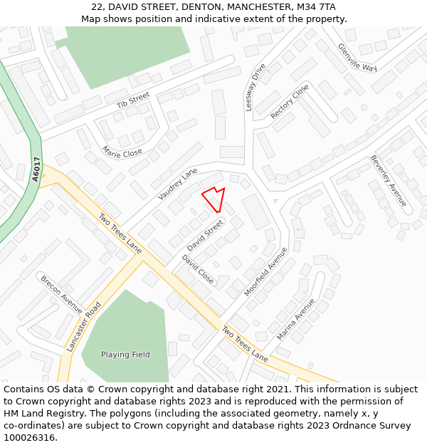 22, DAVID STREET, DENTON, MANCHESTER, M34 7TA: Location map and indicative extent of plot