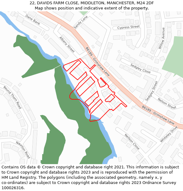 22, DAVIDS FARM CLOSE, MIDDLETON, MANCHESTER, M24 2DF: Location map and indicative extent of plot