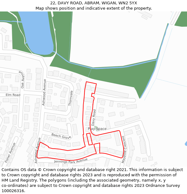 22, DAVY ROAD, ABRAM, WIGAN, WN2 5YX: Location map and indicative extent of plot