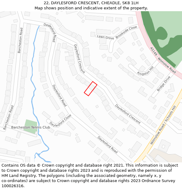 22, DAYLESFORD CRESCENT, CHEADLE, SK8 1LH: Location map and indicative extent of plot