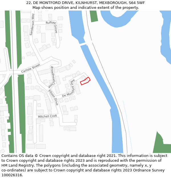 22, DE MONTFORD DRIVE, KILNHURST, MEXBOROUGH, S64 5WF: Location map and indicative extent of plot