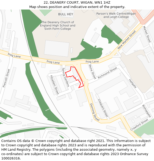 22, DEANERY COURT, WIGAN, WN1 1HZ: Location map and indicative extent of plot