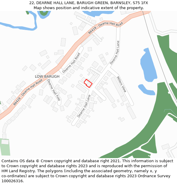 22, DEARNE HALL LANE, BARUGH GREEN, BARNSLEY, S75 1FX: Location map and indicative extent of plot