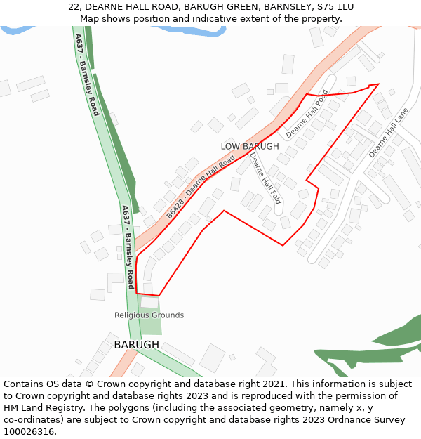 22, DEARNE HALL ROAD, BARUGH GREEN, BARNSLEY, S75 1LU: Location map and indicative extent of plot