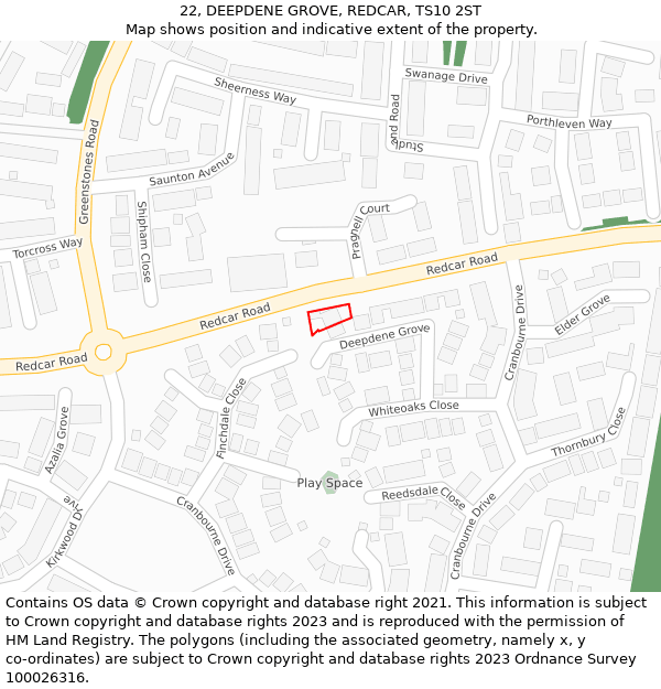 22, DEEPDENE GROVE, REDCAR, TS10 2ST: Location map and indicative extent of plot