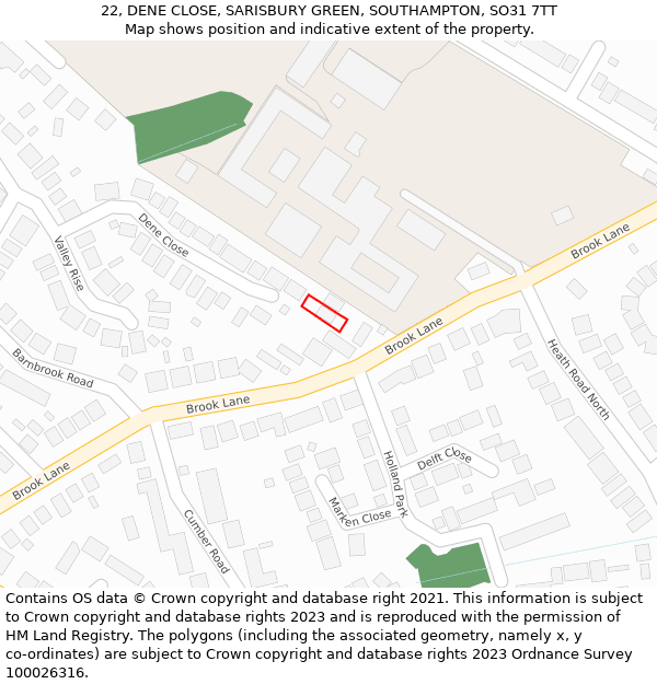 22, DENE CLOSE, SARISBURY GREEN, SOUTHAMPTON, SO31 7TT: Location map and indicative extent of plot