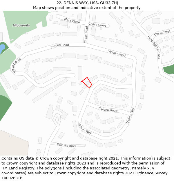 22, DENNIS WAY, LISS, GU33 7HJ: Location map and indicative extent of plot