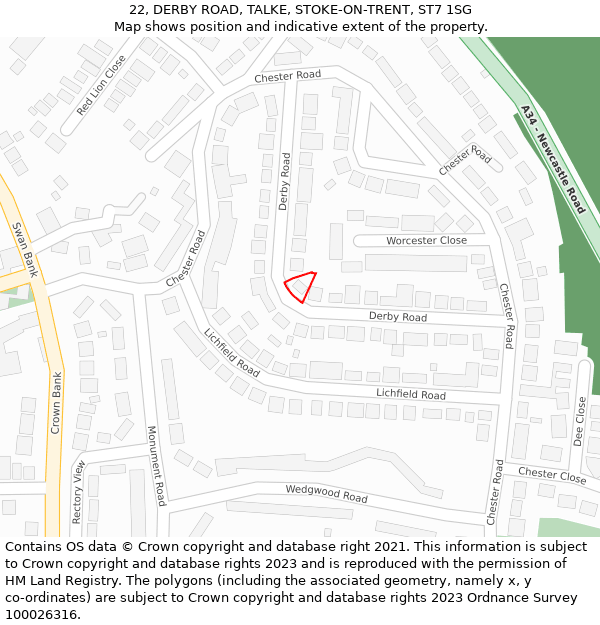 22, DERBY ROAD, TALKE, STOKE-ON-TRENT, ST7 1SG: Location map and indicative extent of plot