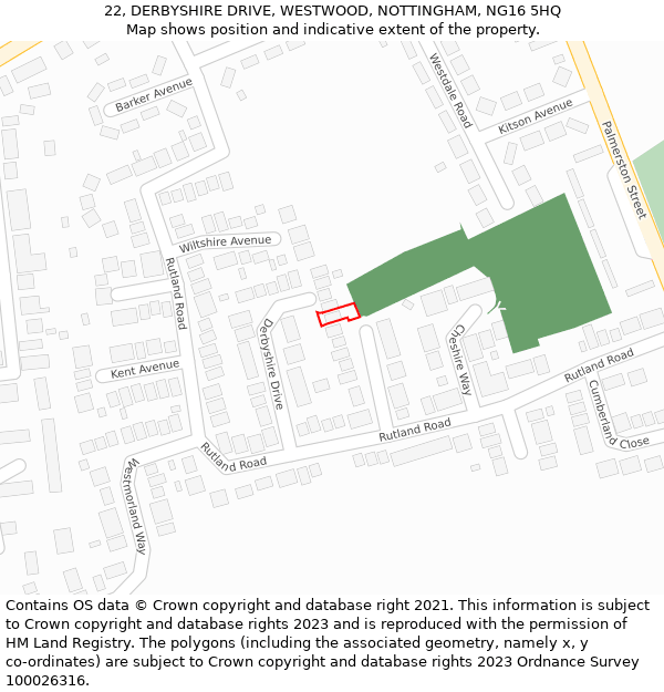 22, DERBYSHIRE DRIVE, WESTWOOD, NOTTINGHAM, NG16 5HQ: Location map and indicative extent of plot