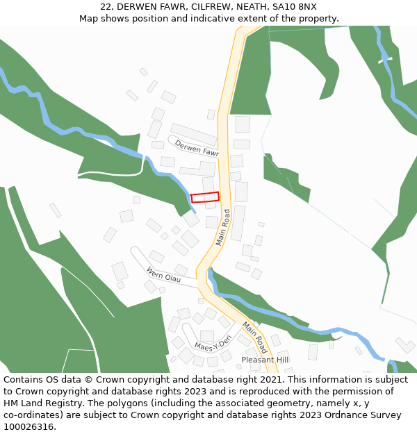 22, DERWEN FAWR, CILFREW, NEATH, SA10 8NX: Location map and indicative extent of plot