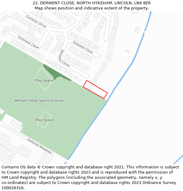 22, DERWENT CLOSE, NORTH HYKEHAM, LINCOLN, LN6 8ER: Location map and indicative extent of plot