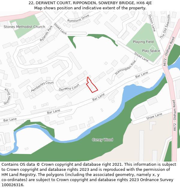 22, DERWENT COURT, RIPPONDEN, SOWERBY BRIDGE, HX6 4JE: Location map and indicative extent of plot