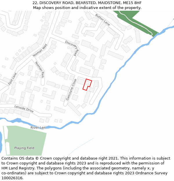 22, DISCOVERY ROAD, BEARSTED, MAIDSTONE, ME15 8HF: Location map and indicative extent of plot