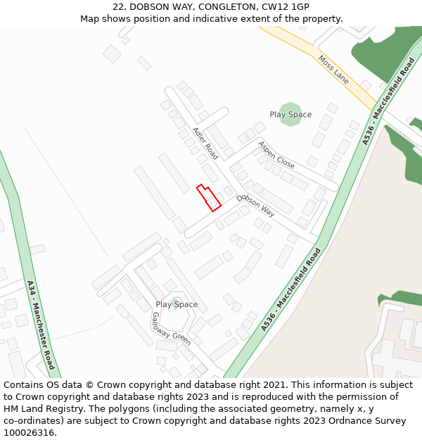 22, DOBSON WAY, CONGLETON, CW12 1GP: Location map and indicative extent of plot