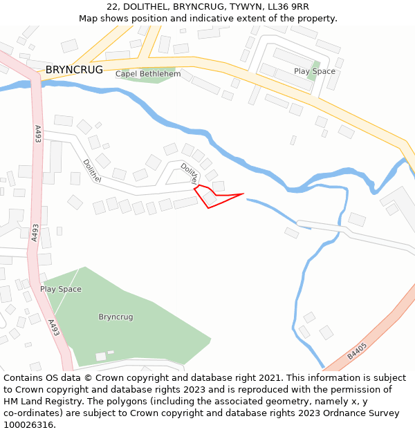 22, DOLITHEL, BRYNCRUG, TYWYN, LL36 9RR: Location map and indicative extent of plot