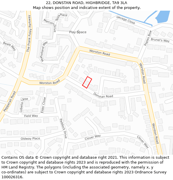 22, DONSTAN ROAD, HIGHBRIDGE, TA9 3LA: Location map and indicative extent of plot