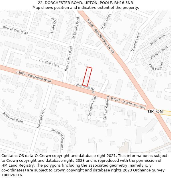 22, DORCHESTER ROAD, UPTON, POOLE, BH16 5NR: Location map and indicative extent of plot