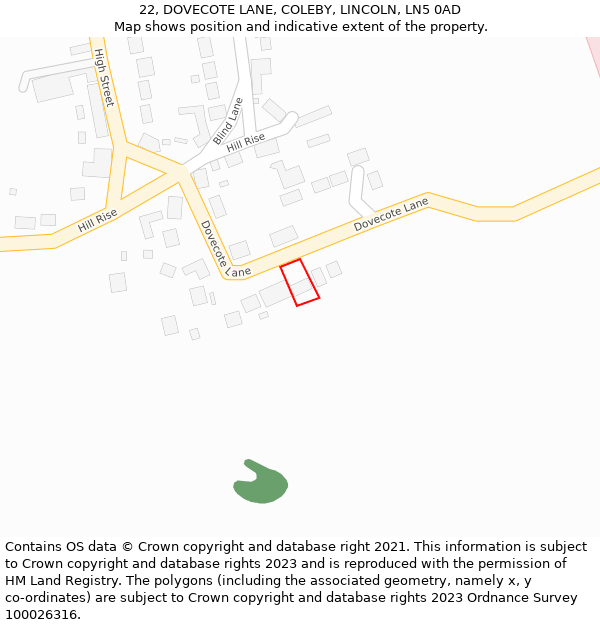 22, DOVECOTE LANE, COLEBY, LINCOLN, LN5 0AD: Location map and indicative extent of plot