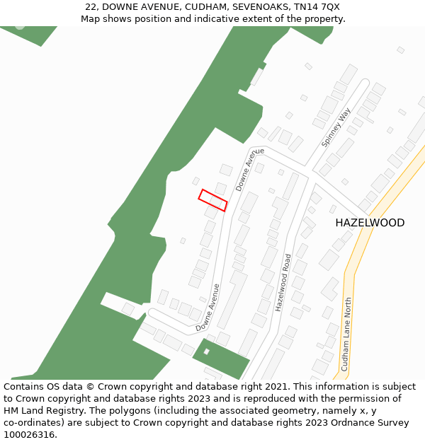 22, DOWNE AVENUE, CUDHAM, SEVENOAKS, TN14 7QX: Location map and indicative extent of plot