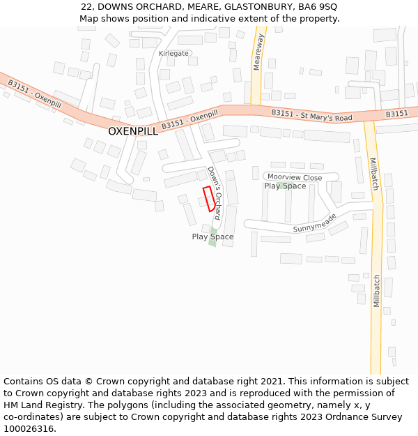 22, DOWNS ORCHARD, MEARE, GLASTONBURY, BA6 9SQ: Location map and indicative extent of plot