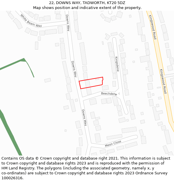 22, DOWNS WAY, TADWORTH, KT20 5DZ: Location map and indicative extent of plot