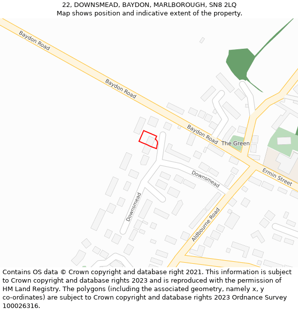 22, DOWNSMEAD, BAYDON, MARLBOROUGH, SN8 2LQ: Location map and indicative extent of plot