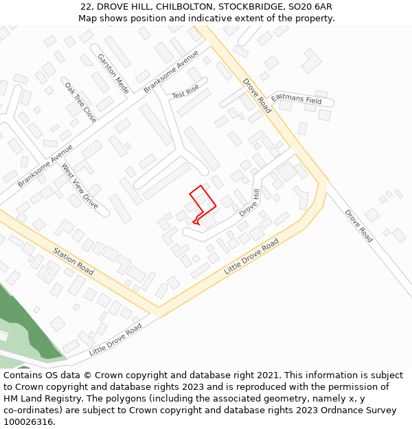 22, DROVE HILL, CHILBOLTON, STOCKBRIDGE, SO20 6AR: Location map and indicative extent of plot