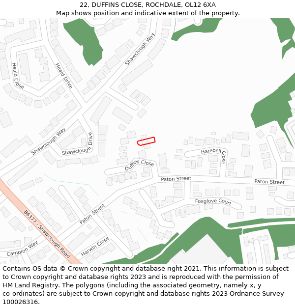 22, DUFFINS CLOSE, ROCHDALE, OL12 6XA: Location map and indicative extent of plot