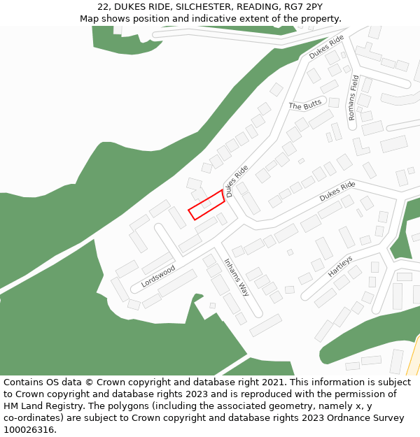 22, DUKES RIDE, SILCHESTER, READING, RG7 2PY: Location map and indicative extent of plot