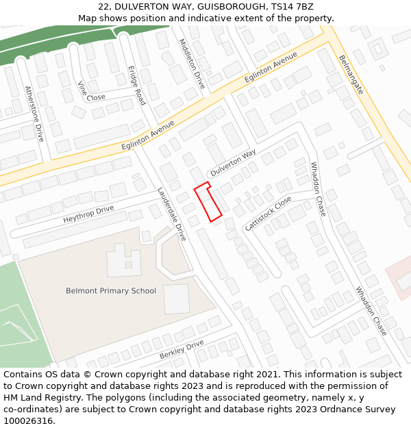 22, DULVERTON WAY, GUISBOROUGH, TS14 7BZ: Location map and indicative extent of plot