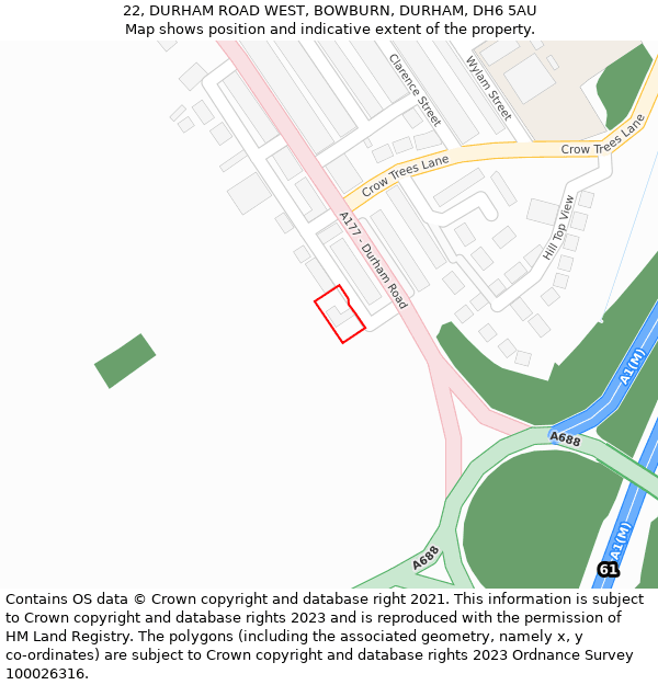 22, DURHAM ROAD WEST, BOWBURN, DURHAM, DH6 5AU: Location map and indicative extent of plot