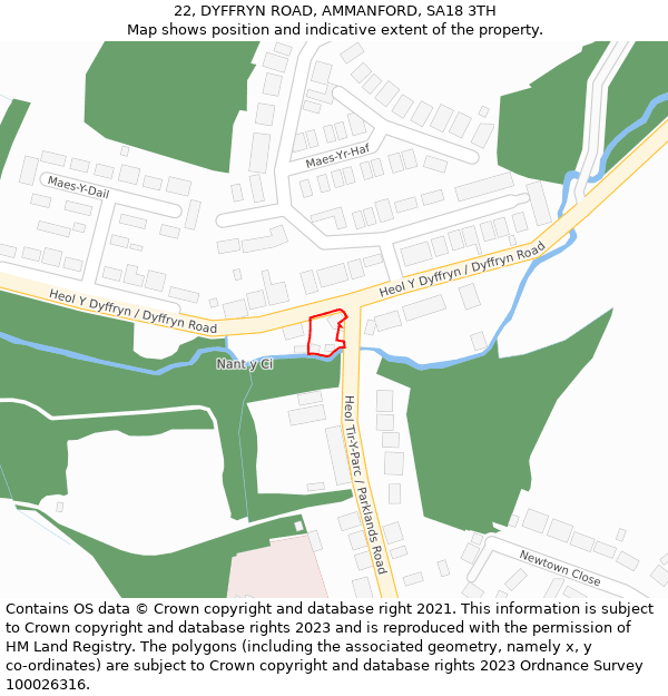 22, DYFFRYN ROAD, AMMANFORD, SA18 3TH: Location map and indicative extent of plot