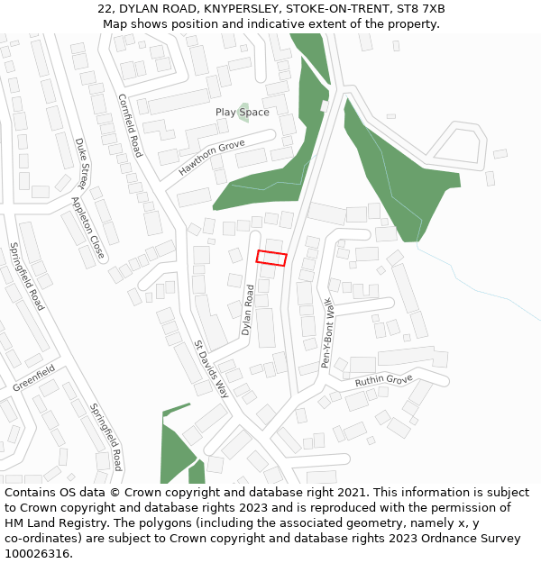 22, DYLAN ROAD, KNYPERSLEY, STOKE-ON-TRENT, ST8 7XB: Location map and indicative extent of plot